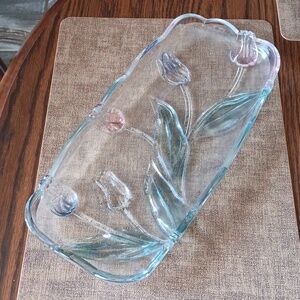 Vintage Mikasa Vintage Tivoli Tulips Glass Serving Tray 15"